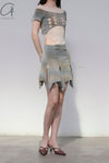 RUI segment dyeing lit low -waist short skirt RSS23KN05 dawn yellow and blue gradient